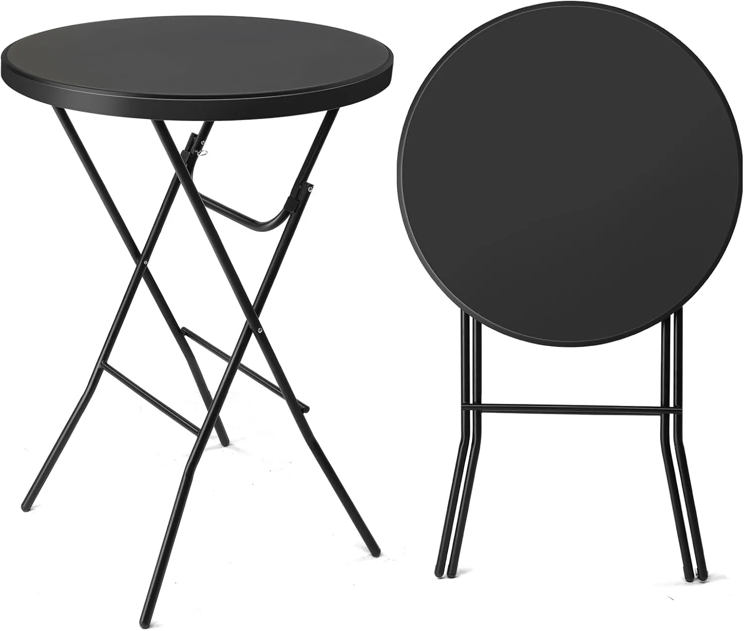 VINGLI 32" Plastic Folding Round Table Bar Height, HDPE Matrial with Gray Metal Finish, High Top Table for Outdoor Party, Cafes, Restaurants, Backyard, Dining Room, Wedding Event,1 Pack, Black