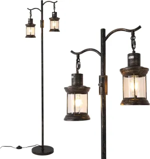 Vintage Dimmable Floor Lamp,2 Classical Lanterns Standing Lamp, Rustic Farmhouse Floor Lamp with Bronze Gold Finish, for Living Room Bedroom (Bronze)