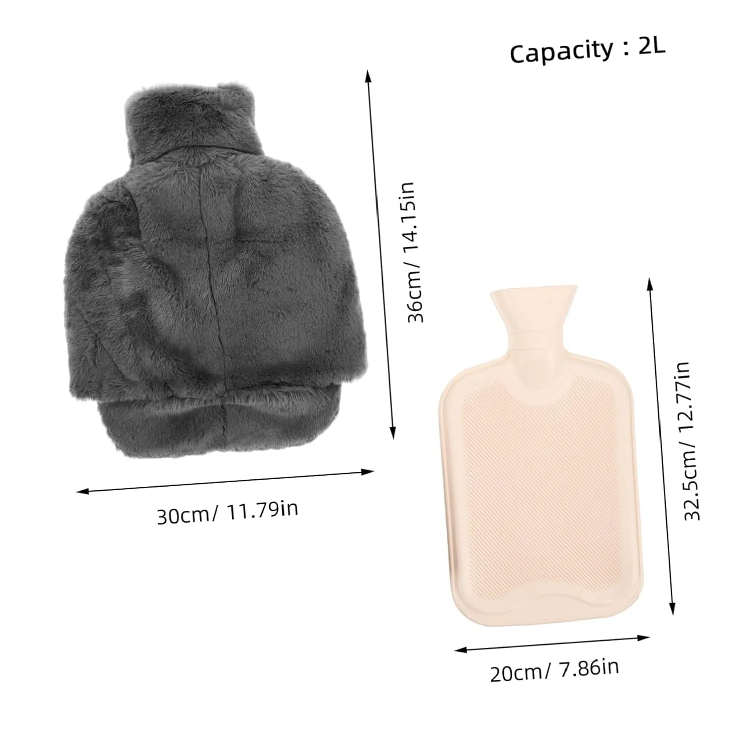 Warm Water Bottle with Cover Refillable Hot Water Bag for Feet Plush Slipper Warmer Washable Detachable for Home Office Use