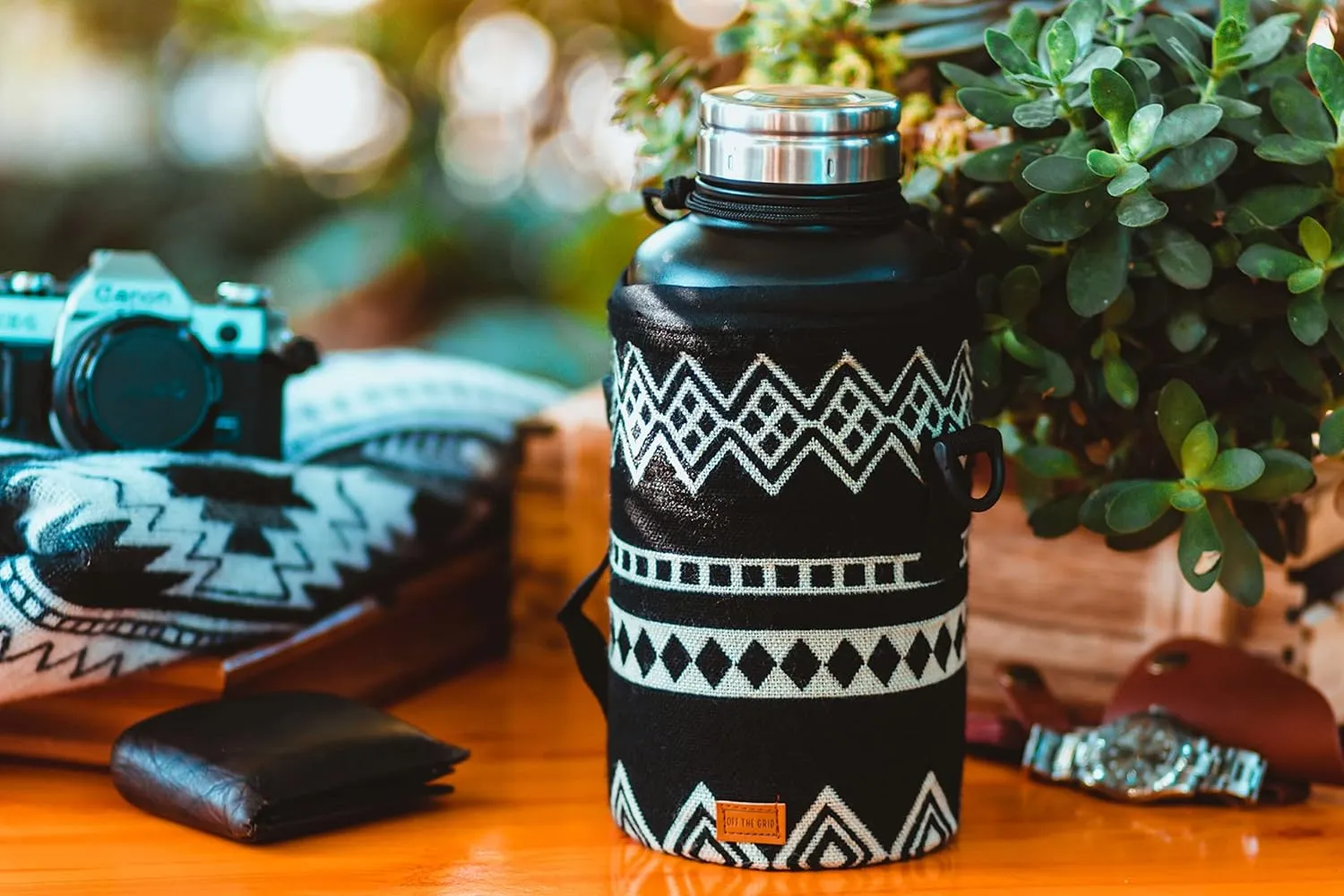 Water Bottle Holder w/Strap | Bottle Sleeve Carrier for Walking, Backpacking | Hydro and Iron Flask Sling Bag | Bottle Protector for Beer Water Coffee | Camping Accessories (64 oz, Obsidian Black)