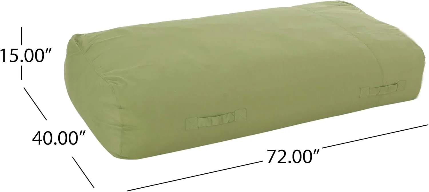 Water Resistant Lounger Bean Bag, Modern Rectangular Design, Removable Covers, Soft Foam Filling, Green