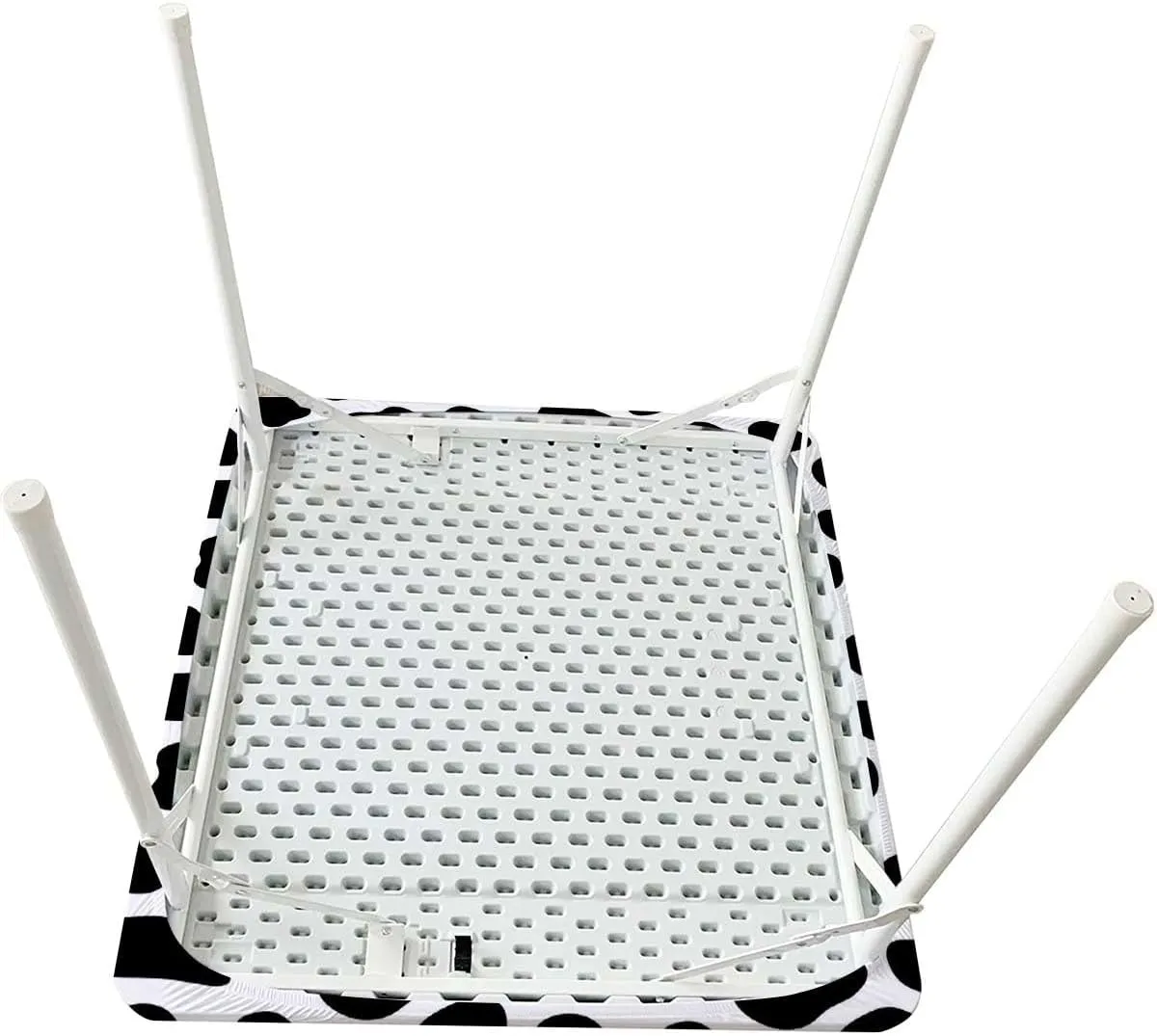 White Black Rectangle Table Cloth Cover, with Black Spots Farm Life Cattle Camouflage Rectangular Fitted Picnic Folding Table Cover Outdoor tablecloths Cow Print Fits up 5 Foot Tables