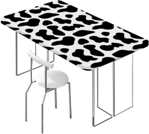 White Black Rectangle Table Cloth Cover, with Black Spots Farm Life Cattle Camouflage Rectangular Fitted Picnic Folding Table Cover Outdoor tablecloths Cow Print Fits up 5 Foot Tables