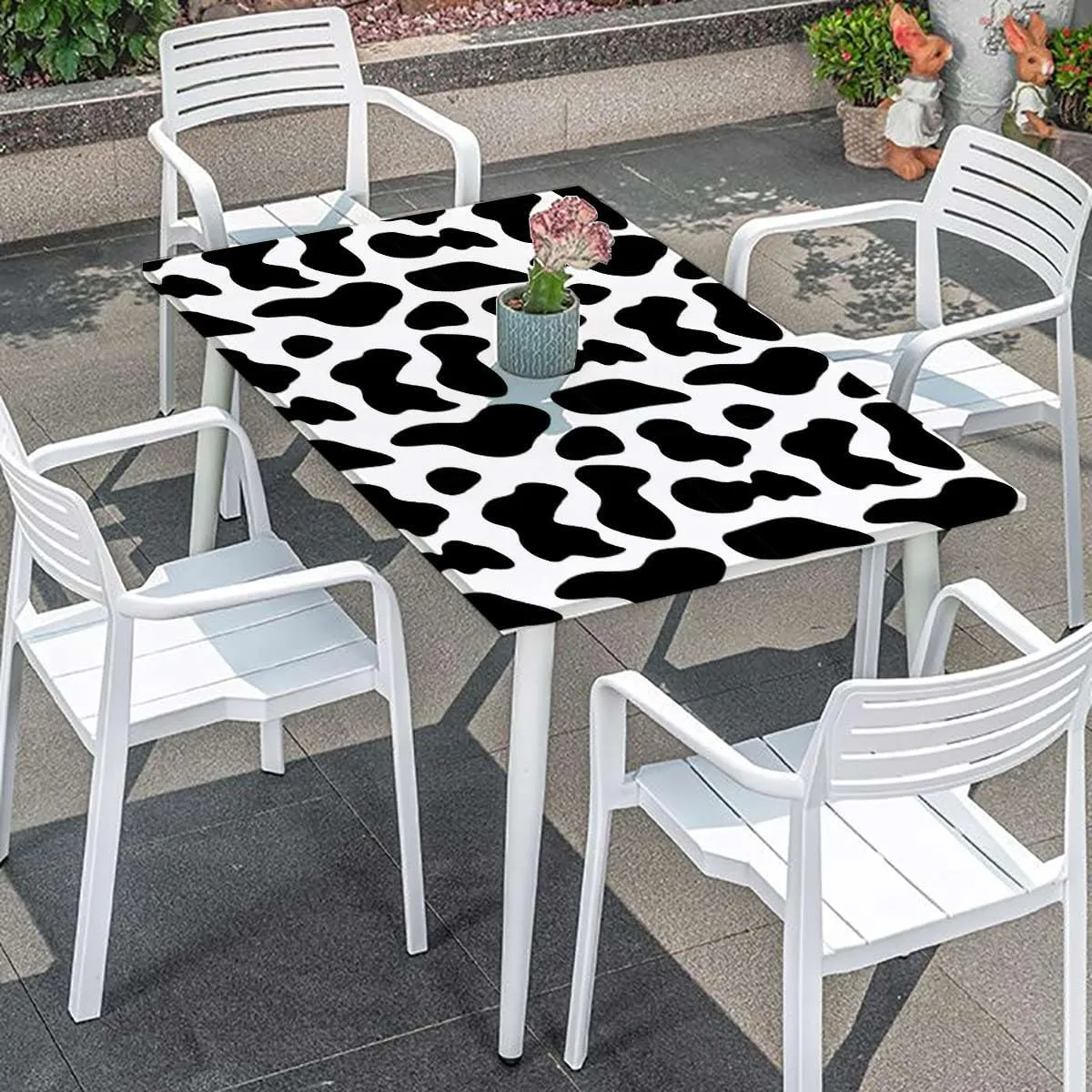 White Black Rectangle Table Cloth Cover, with Black Spots Farm Life Cattle Camouflage Rectangular Fitted Picnic Folding Table Cover Outdoor tablecloths Cow Print Fits up 5 Foot Tables
