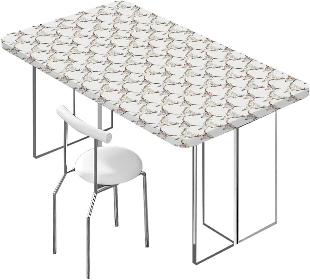 White Brown Elastic Edged Table Covers Artistic Abstract Deer Skull Waterproof Table Cloths for Kitchen Holiday Party Outdoor Picnic Antler Fits up 5 Foot Tables