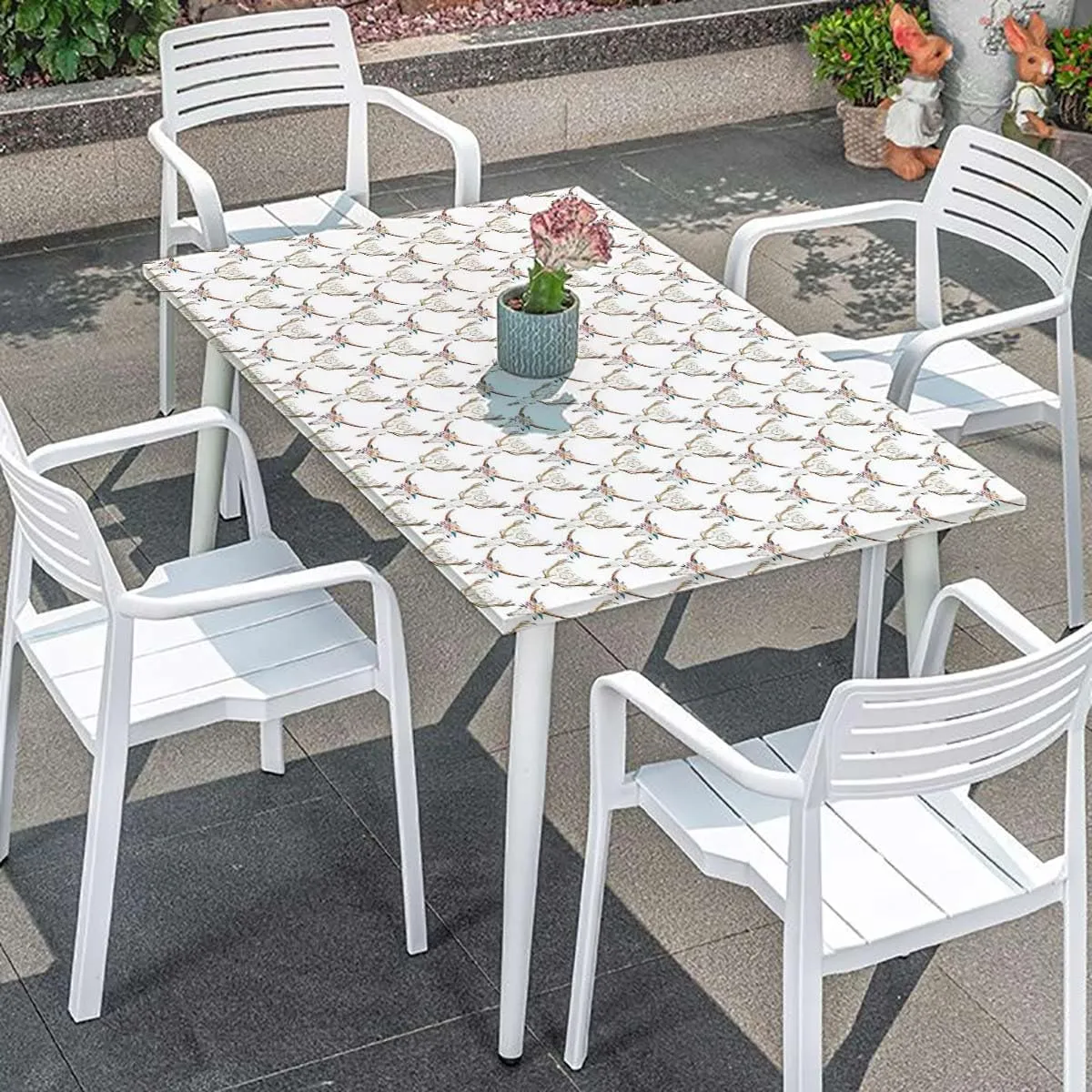 White Brown Elastic Edged Table Covers Artistic Abstract Deer Skull Waterproof Table Cloths for Kitchen Holiday Party Outdoor Picnic Antler Fits up 5 Foot Tables