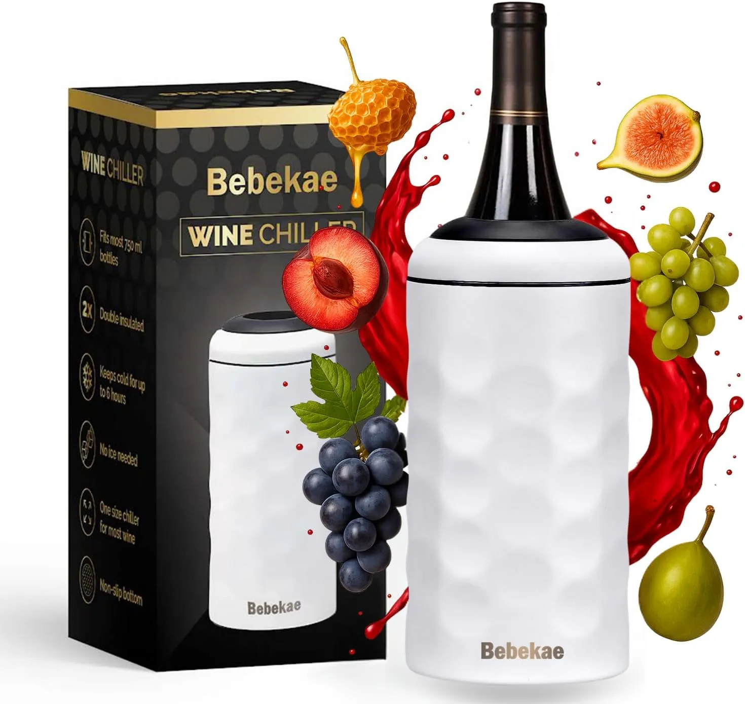 Wine Chiller – Double-Walled Wine Bottle Chiller | Wine Chillers for Bottles Fits 750ml Wine & Champagne | Ice-Free Portable Wine Bottle Cooler | Stainless Steel Wine Cooler for Home & Trave