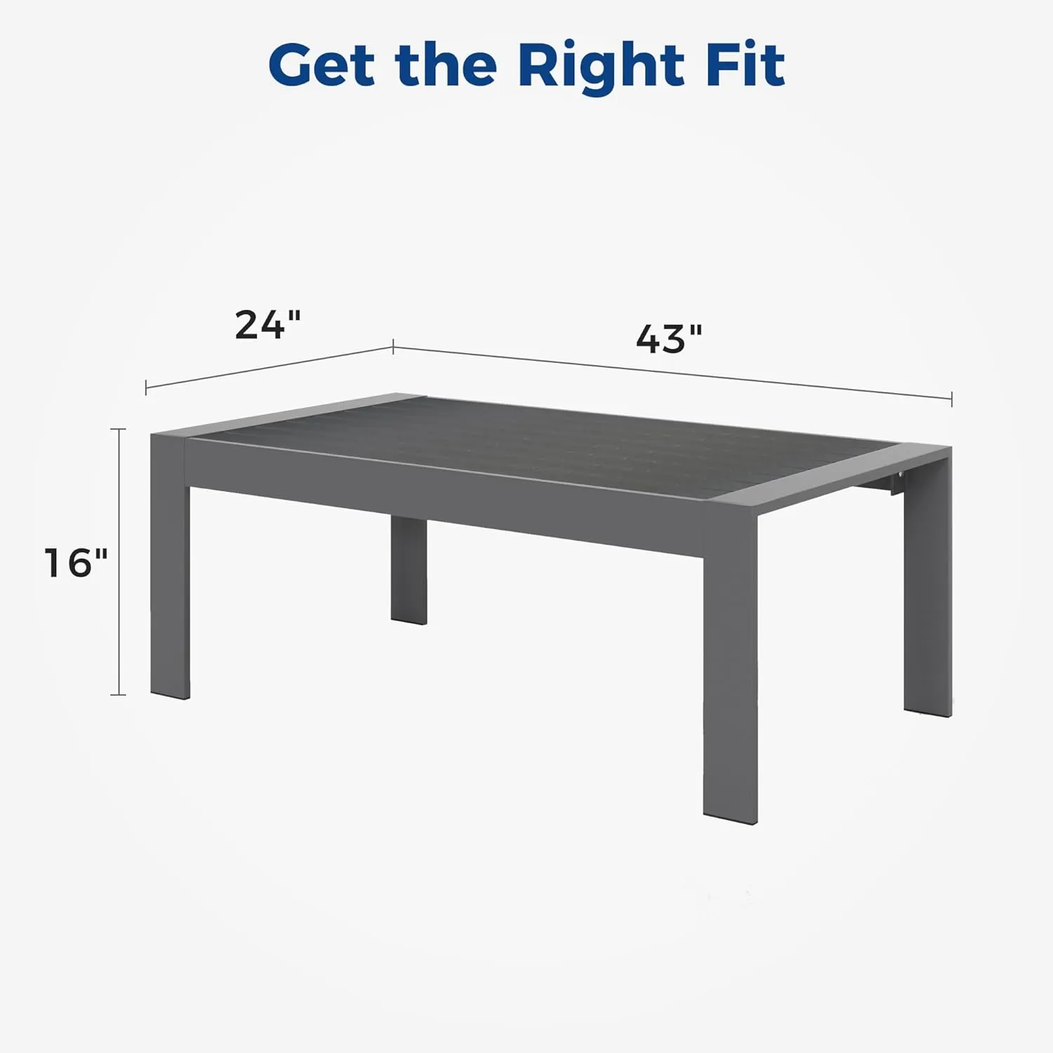 Wisteria Lane Aluminum Outdoor Patio Furniture Coffee Table, All-Weather Outdoor Metal Coffee Table, Modern Rectangle Coffee Table for Balcony, Garden, Dark Grey