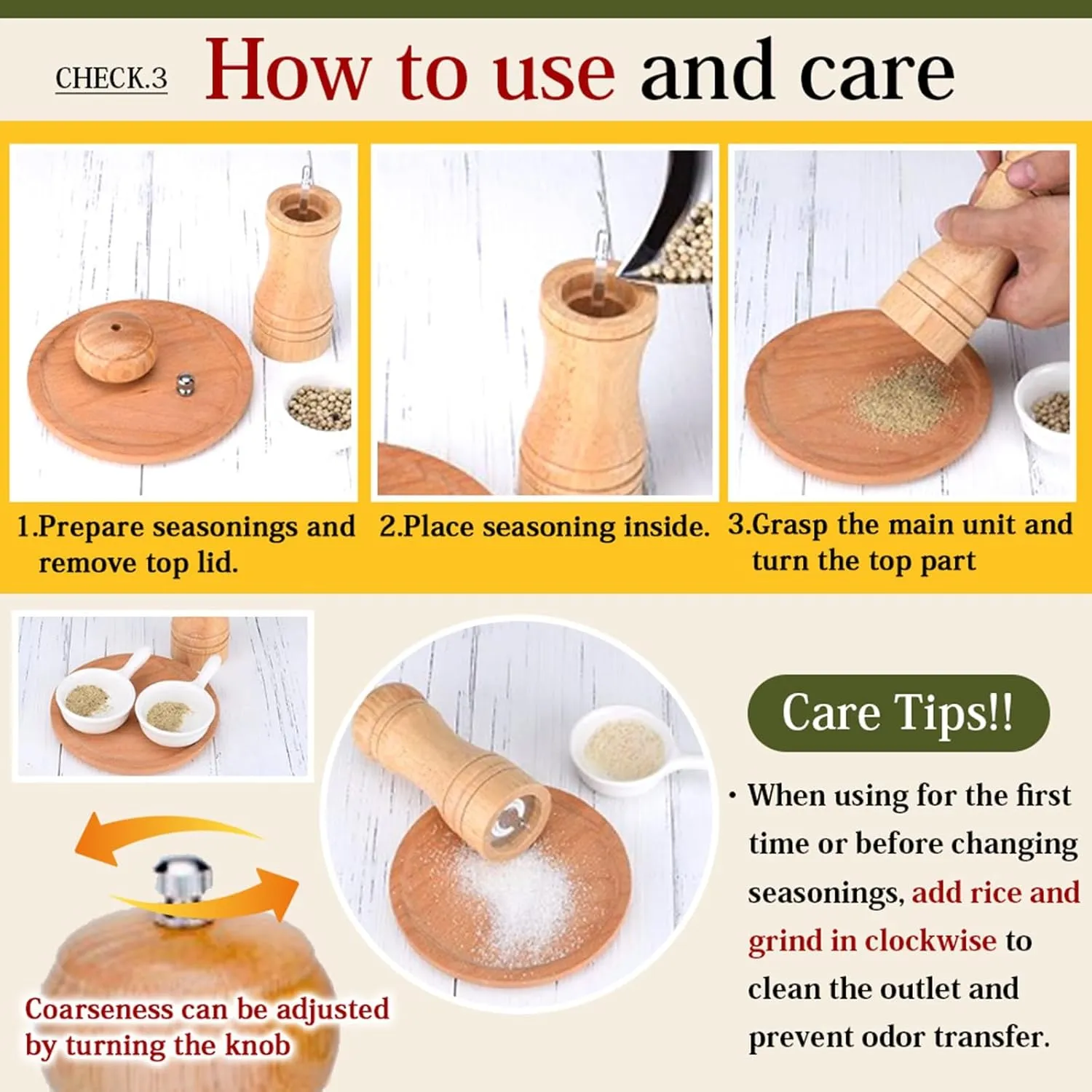 Wooden Pepper Mill or Salt Mill - Ceramic Blades and Adjustable Coarseness, Best Refillable Multi-Purpose Grinder for Salt, Pepper, Spice, Herb, Sesame Seed (8.6" Vintage   Oak)