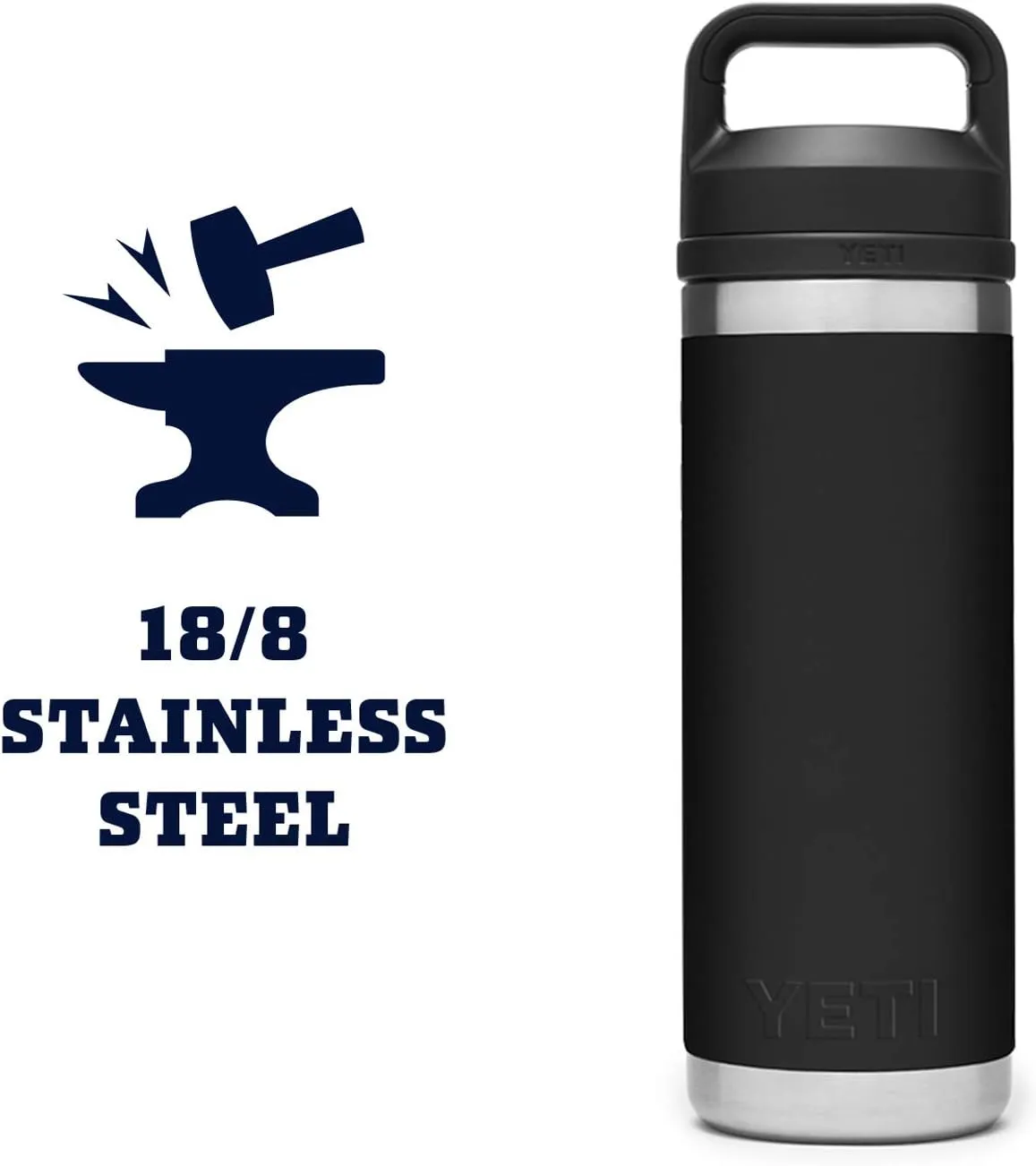 YETI Rambler 18 oz Bottle, Vacuum Insulated, Stainless Steel with Chug Cap, Black