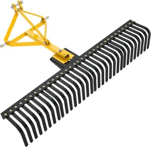 YITAMOTOR 5 FT Landscape Rock Rake for Category 1, 3 Point Attach Rake with 360 Degree Rotation Tow-Behind Garden Tool for Compact Tractors