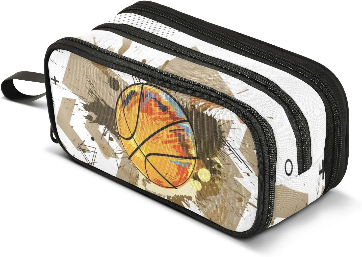 ZAZYXTJ Basketball Large Capacity Pencil Case 3 Compartment Pen Pouch Storage Canvas Makeup Bag for School Office Teen Girl Boy Men Women