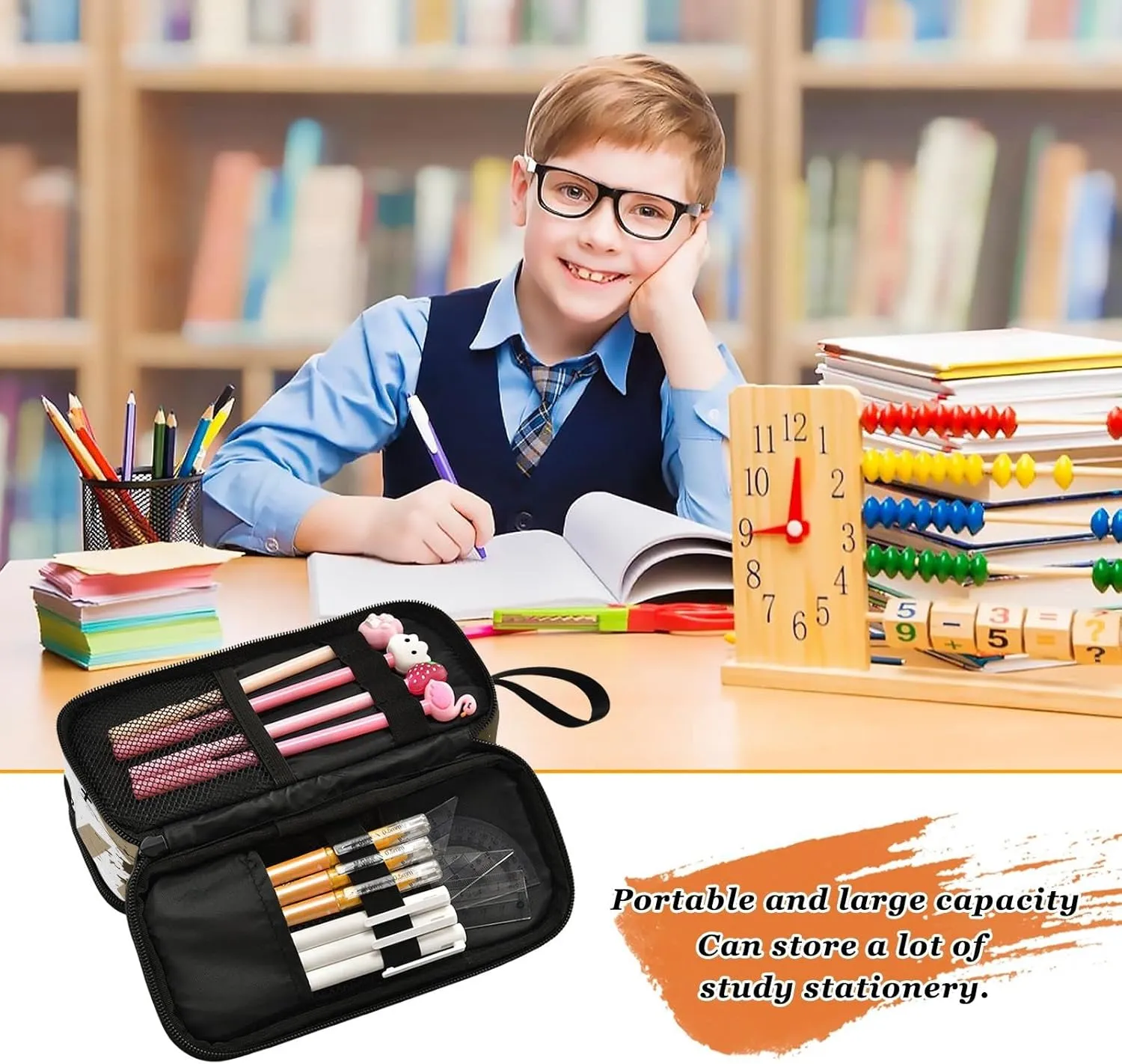ZAZYXTJ Basketball Large Capacity Pencil Case 3 Compartment Pen Pouch Storage Canvas Makeup Bag for School Office Teen Girl Boy Men Women