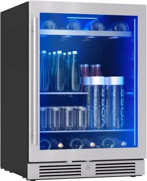 Zephyr Presrv 24 Inch Beverage and Wine Fridge Single Zone Under Counter, Built-in Drink Refrigerator, 7 Bottles, 108 x12oz Cans (Single-Zone Wine & Beverage Cooler)