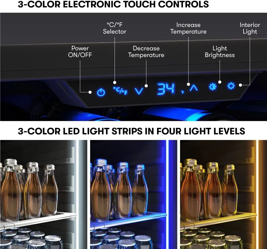 Zephyr Presrv 24 Inch Beverage and Wine Fridge Single Zone Under Counter, Built-in Drink Refrigerator, 7 Bottles, 108 x12oz Cans (Single-Zone Wine & Beverage Cooler)
