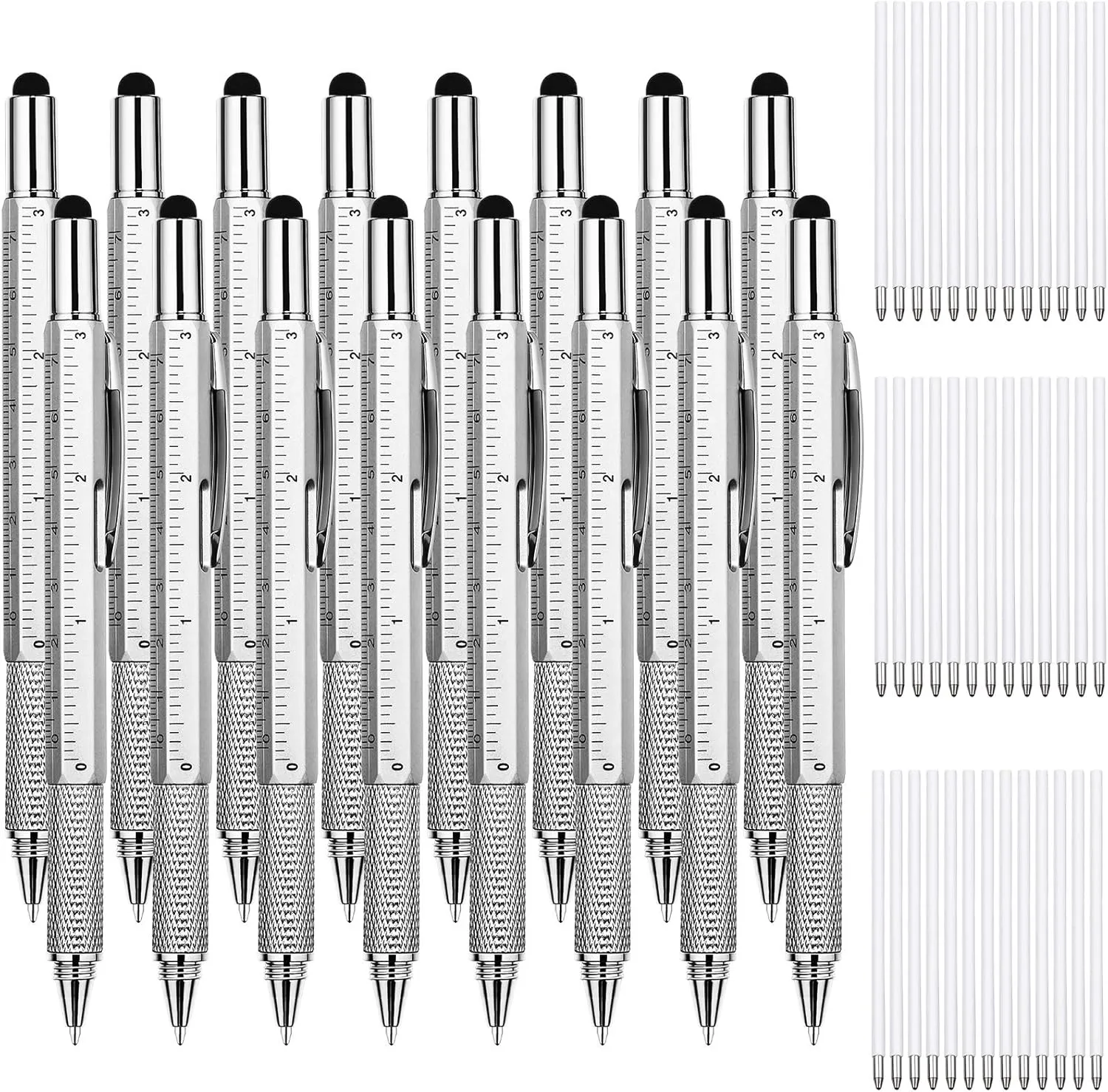 Zhanmai 16 Pieces 8 Pcs Gifts for Men Fathers Day Dad Gifts from Daughter Son Wife 6 in 1 Multitool Pen Set with Refills Screwdriver Ruler Levelgauge Birthday Graduation (Silver)