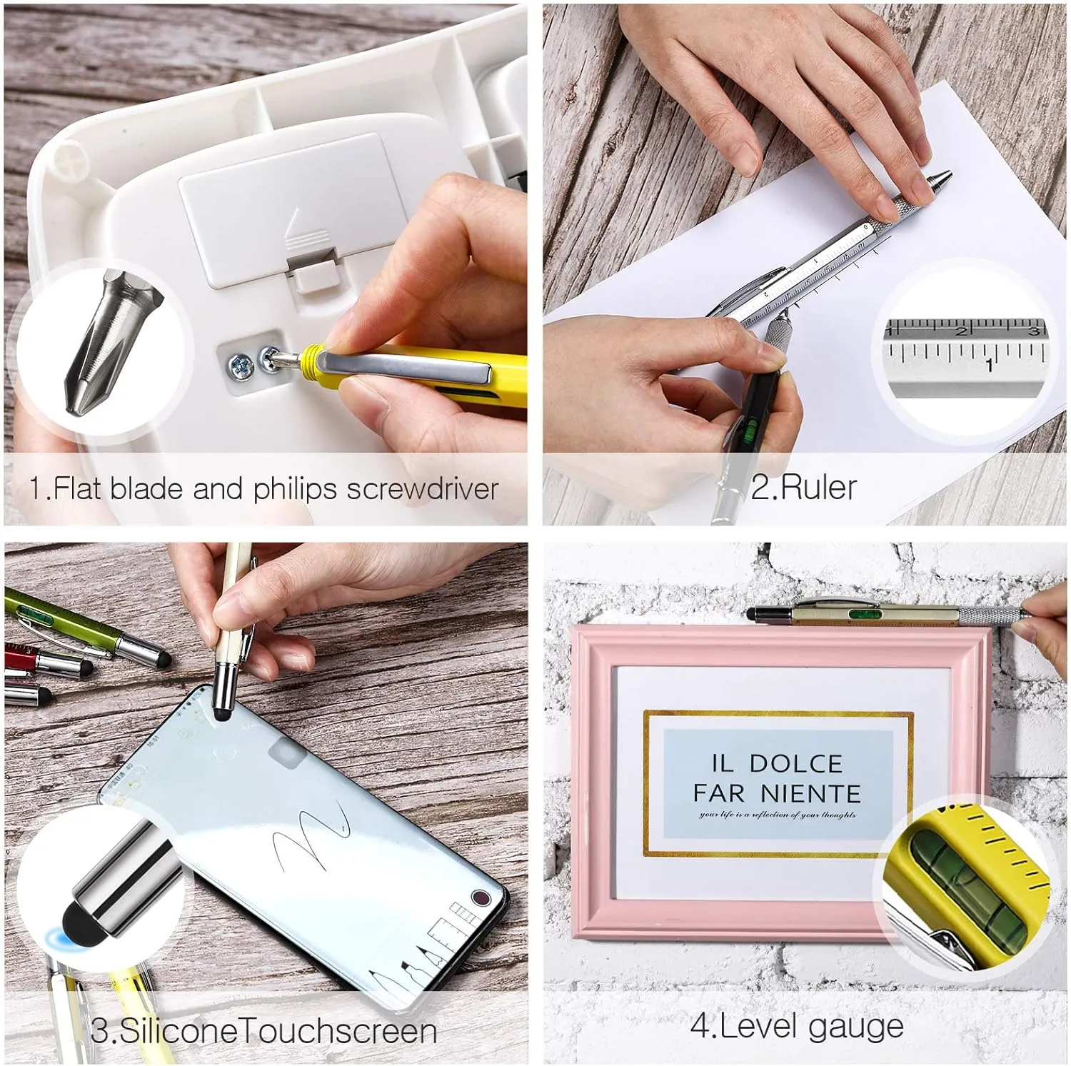 Zhanmai 16 Pieces 8 Pcs Gifts for Men Fathers Day Dad Gifts from Daughter Son Wife 6 in 1 Multitool Pen Set with Refills Screwdriver Ruler Levelgauge Birthday Graduation (Silver)