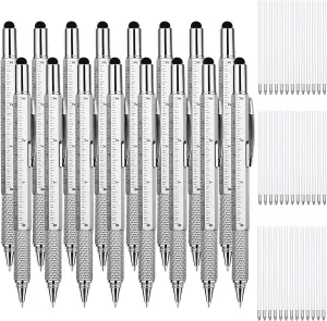 Zhanmai 16 Pieces 8 Pcs Gifts for Men Fathers Day Dad Gifts from Daughter Son Wife 6 in 1 Multitool Pen Set with Refills Screwdriver Ruler Levelgauge Birthday Graduation (Silver)