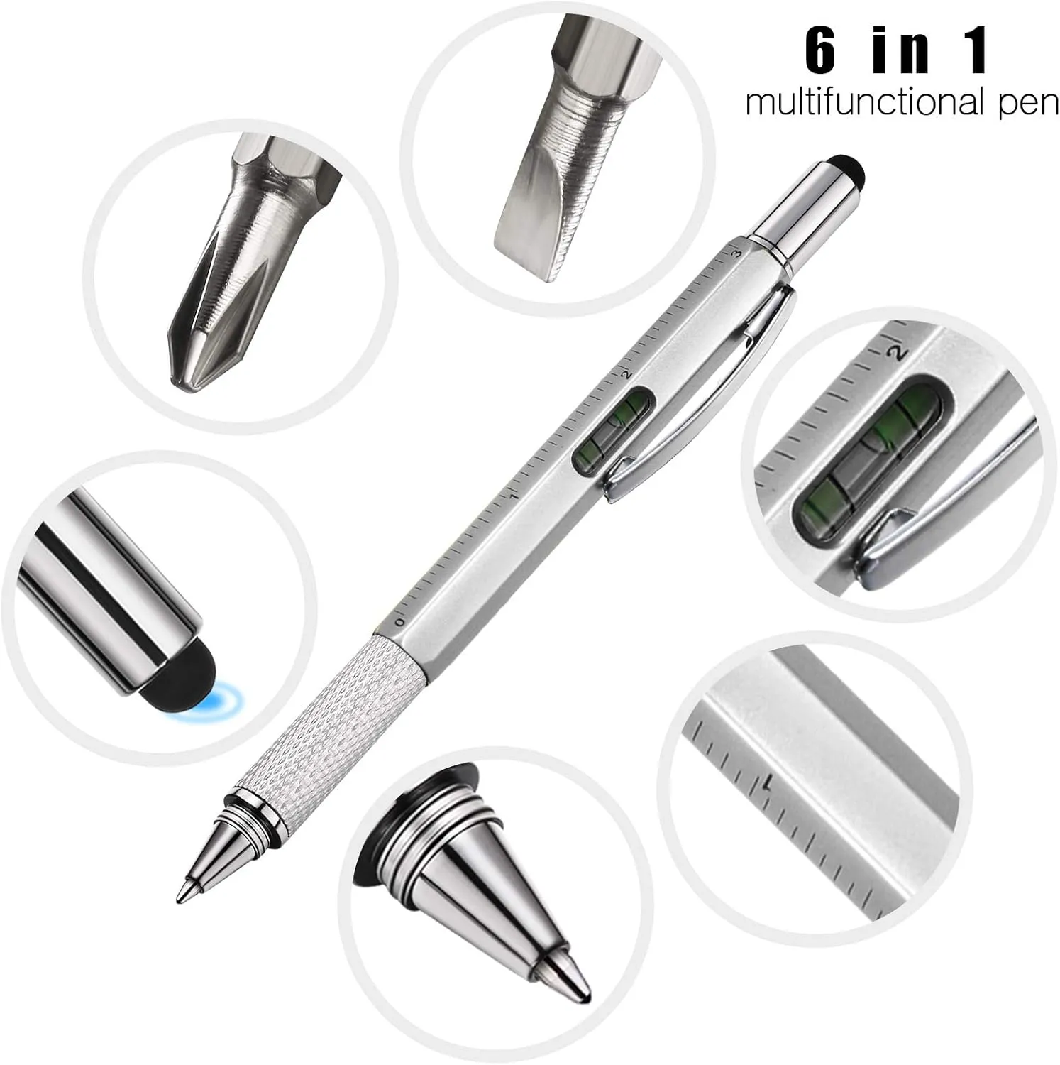 Zhanmai 16 Pieces 8 Pcs Gifts for Men Fathers Day Dad Gifts from Daughter Son Wife 6 in 1 Multitool Pen Set with Refills Screwdriver Ruler Levelgauge Birthday Graduation (Silver)