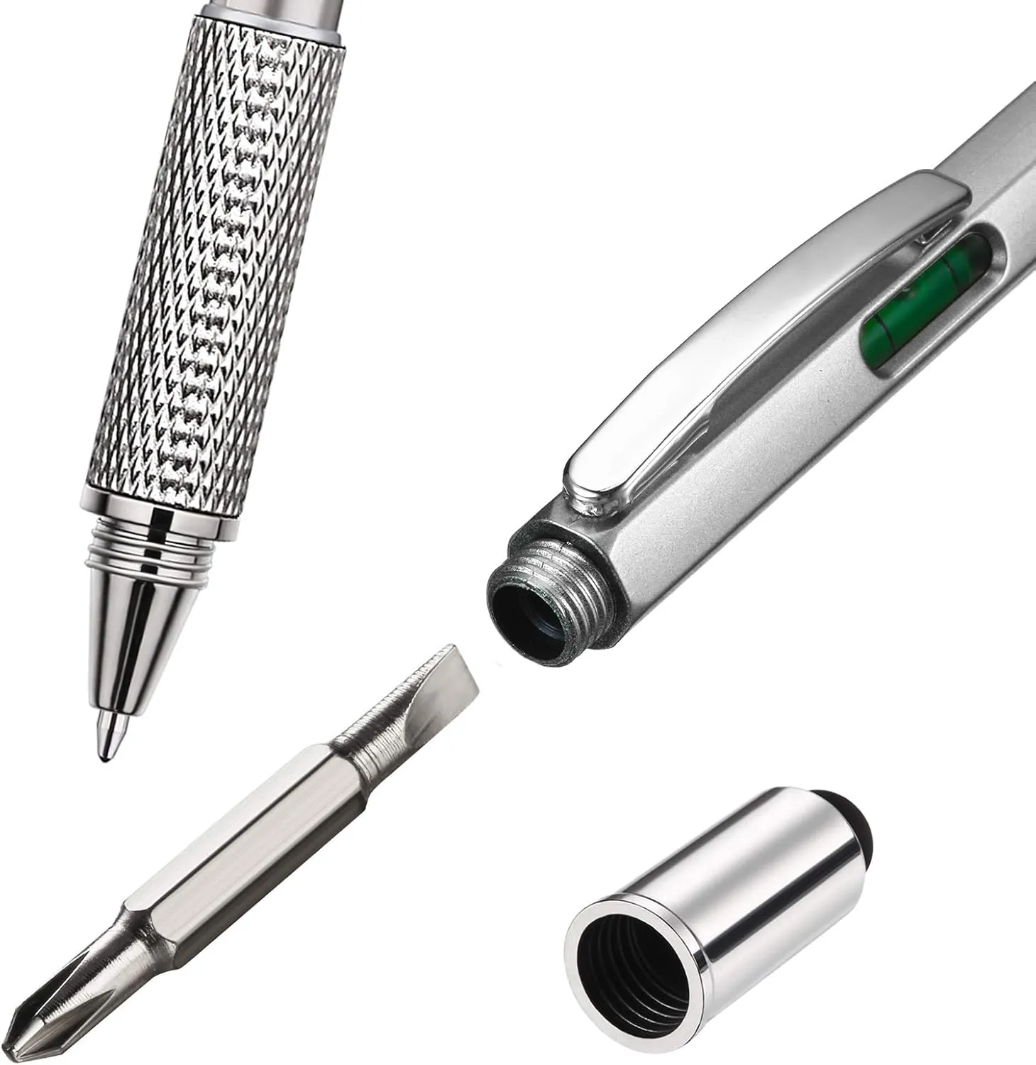 Zhanmai 16 Pieces 8 Pcs Gifts for Men Fathers Day Dad Gifts from Daughter Son Wife 6 in 1 Multitool Pen Set with Refills Screwdriver Ruler Levelgauge Birthday Graduation (Silver)