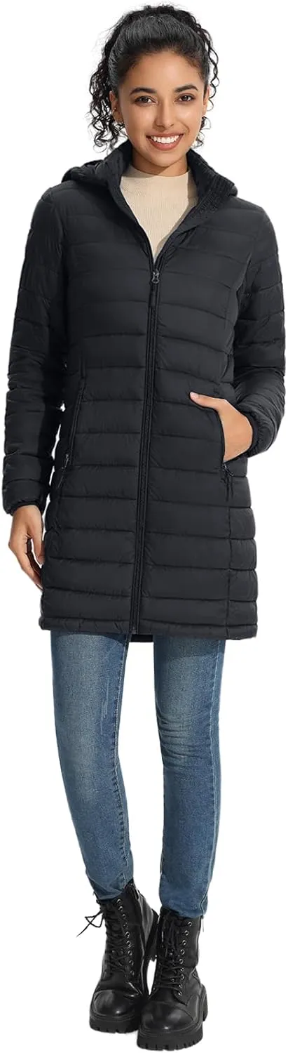 ZMC Packable Women Puffer Coat, Lightweight Water-Resistant Puffer Jacket Detachable Hood Slim-Fit Winter Coat for Women