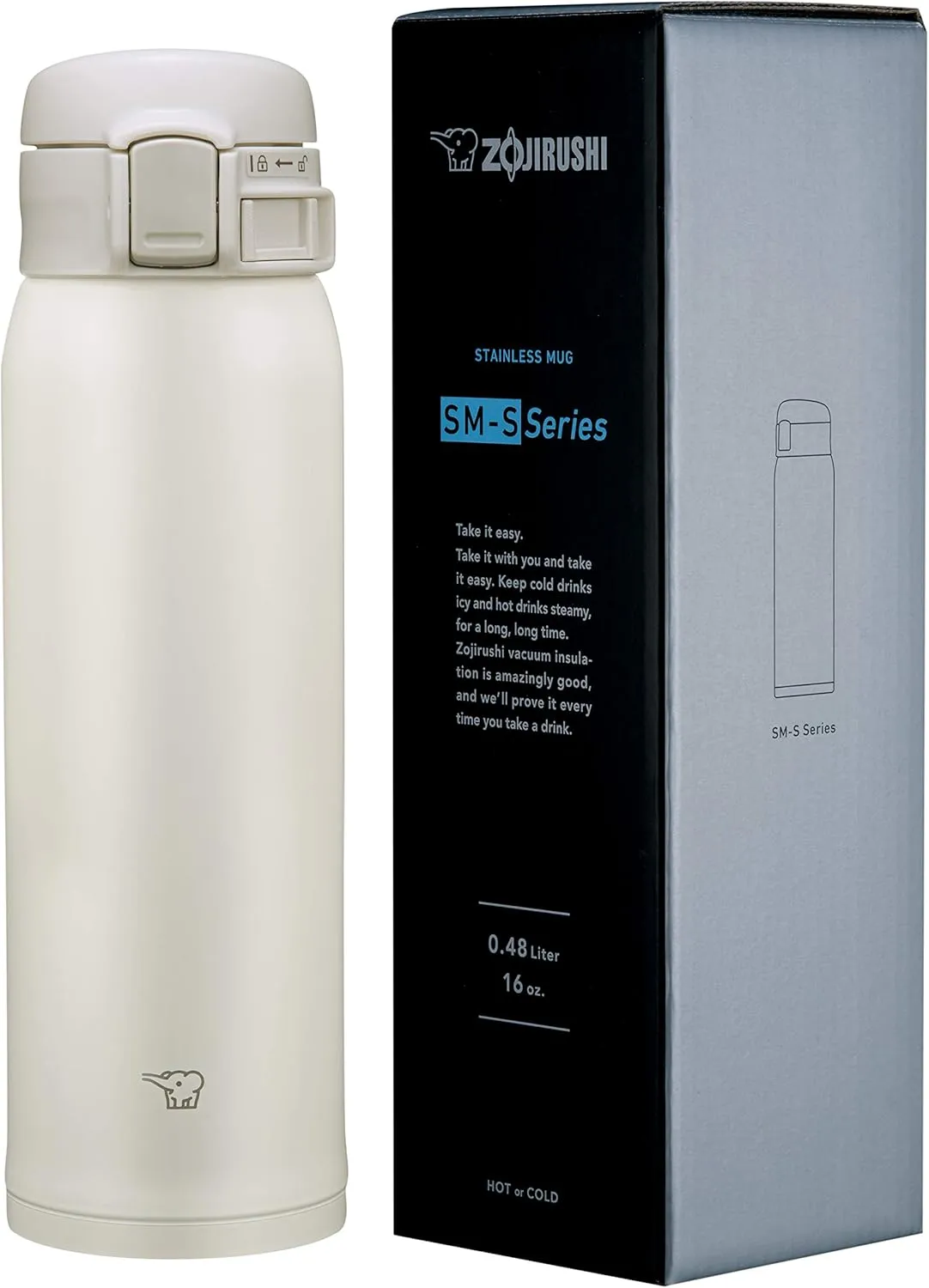 Zojirushi SMSR48EWA Stainless Mug, 16-Ounce, White
